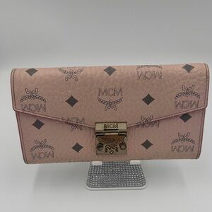 MCM Pink Logo Clutch with Gold Clasp